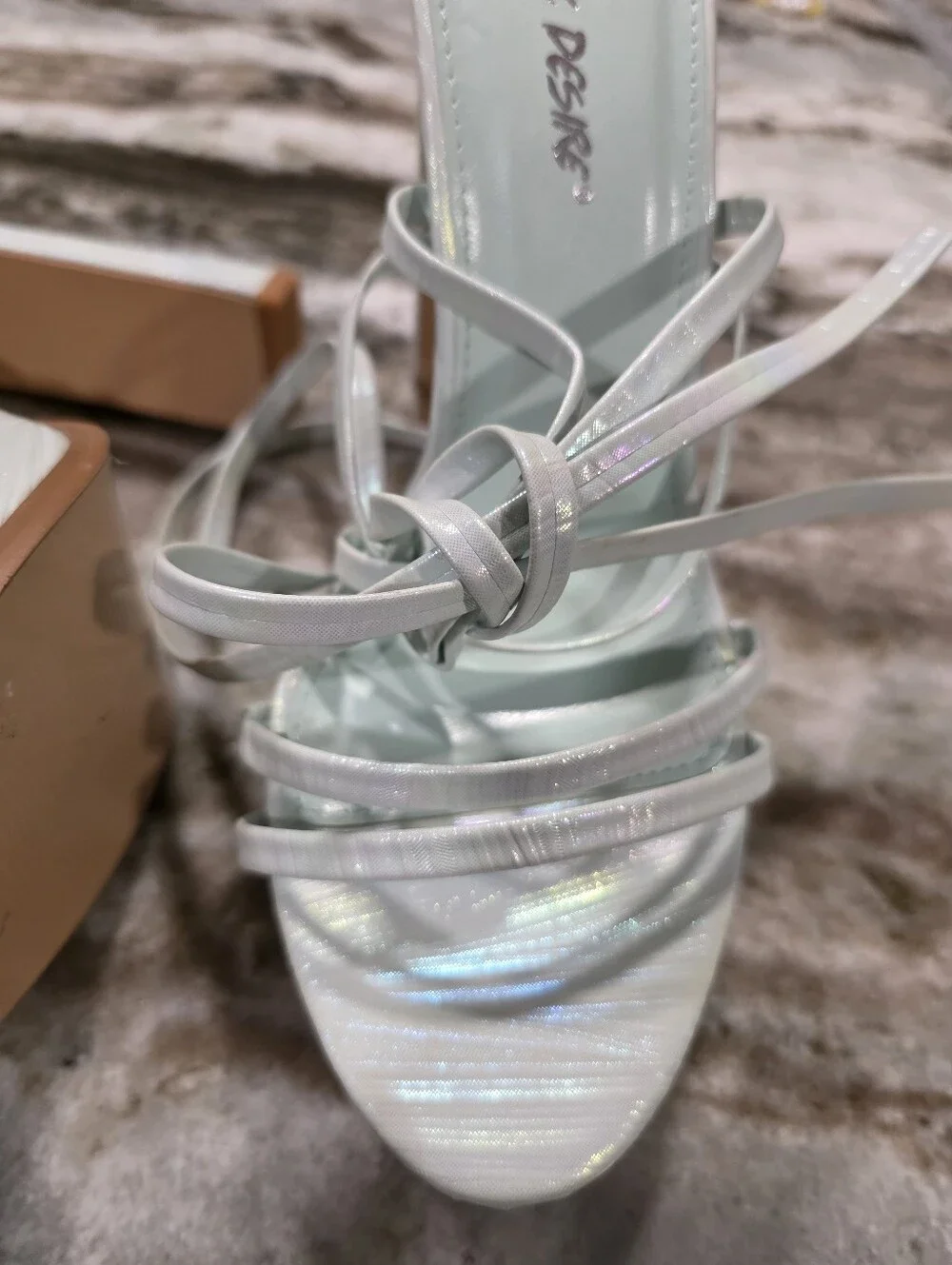 Public Desire Mint Iridescent Lace Up Platform Heels Strappy Block Heel 7.5